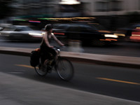 Cyclist in Downtown Montreal